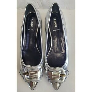 Fendi Silver Flats with Buckle Detail